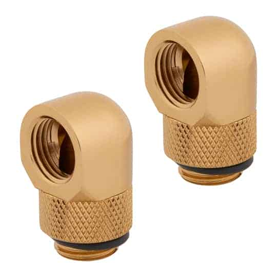 (image for) Corsair Hydro X XF Gold Brass G1/4\" 90° Rotary Adapter Fitting - Twin Pack